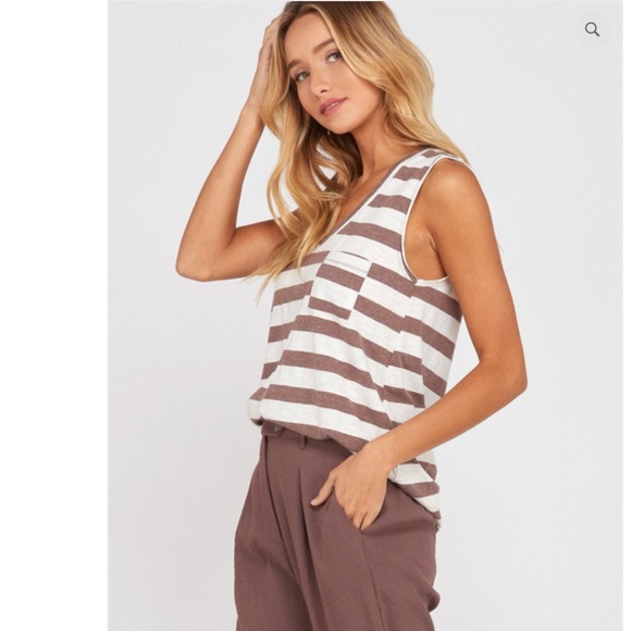 Wishlist Tops - NWT Sleeveless Striped Tank Brown